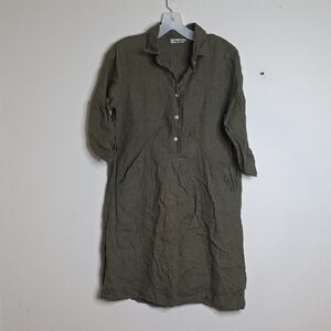 Elena Baldi Olive Linen Dress Xsmall